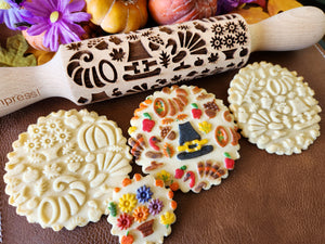 Thanksgiving Large Designs Embossed Rolling Pin