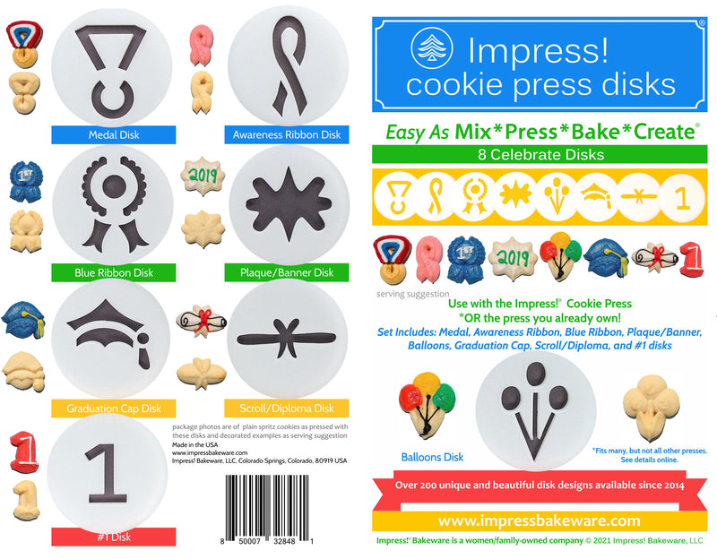 Celebrate! 8 Disk Set for Cookie Presses Impress! Bakeware