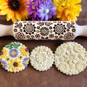 Fall Flowers Embossed Rolling Pin