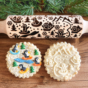 Sledding Penguins Embossed Rolling Pin