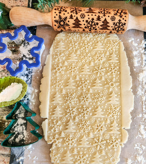 Snowflakes & Woodland Pine Trees Embossed Rolling Pin