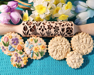 Spring Flowers and Butterflies Embossed Rolling Pin