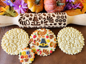 Thanksgiving Large Designs Embossed Rolling Pin