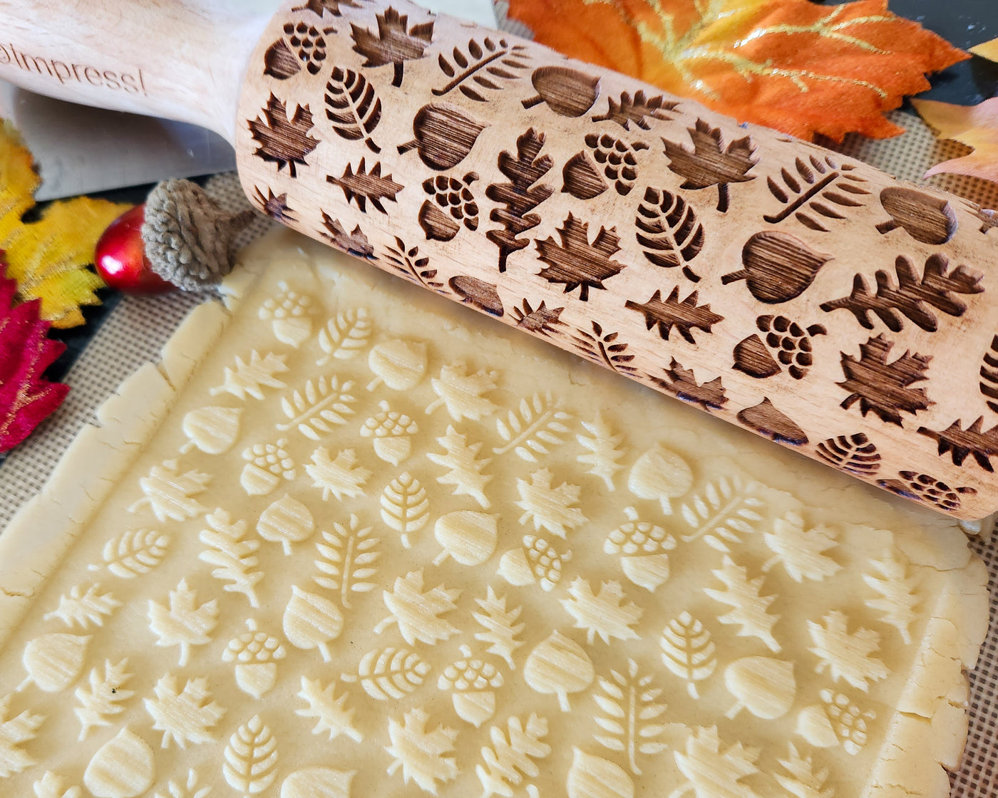 No. R256 FLOWERS & LEAVES - Rolling Pin, Embossed rolling pin