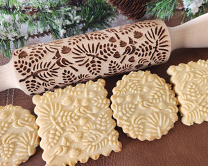 Pinecones and Cardinals Scene Embossed Rolling Pin
