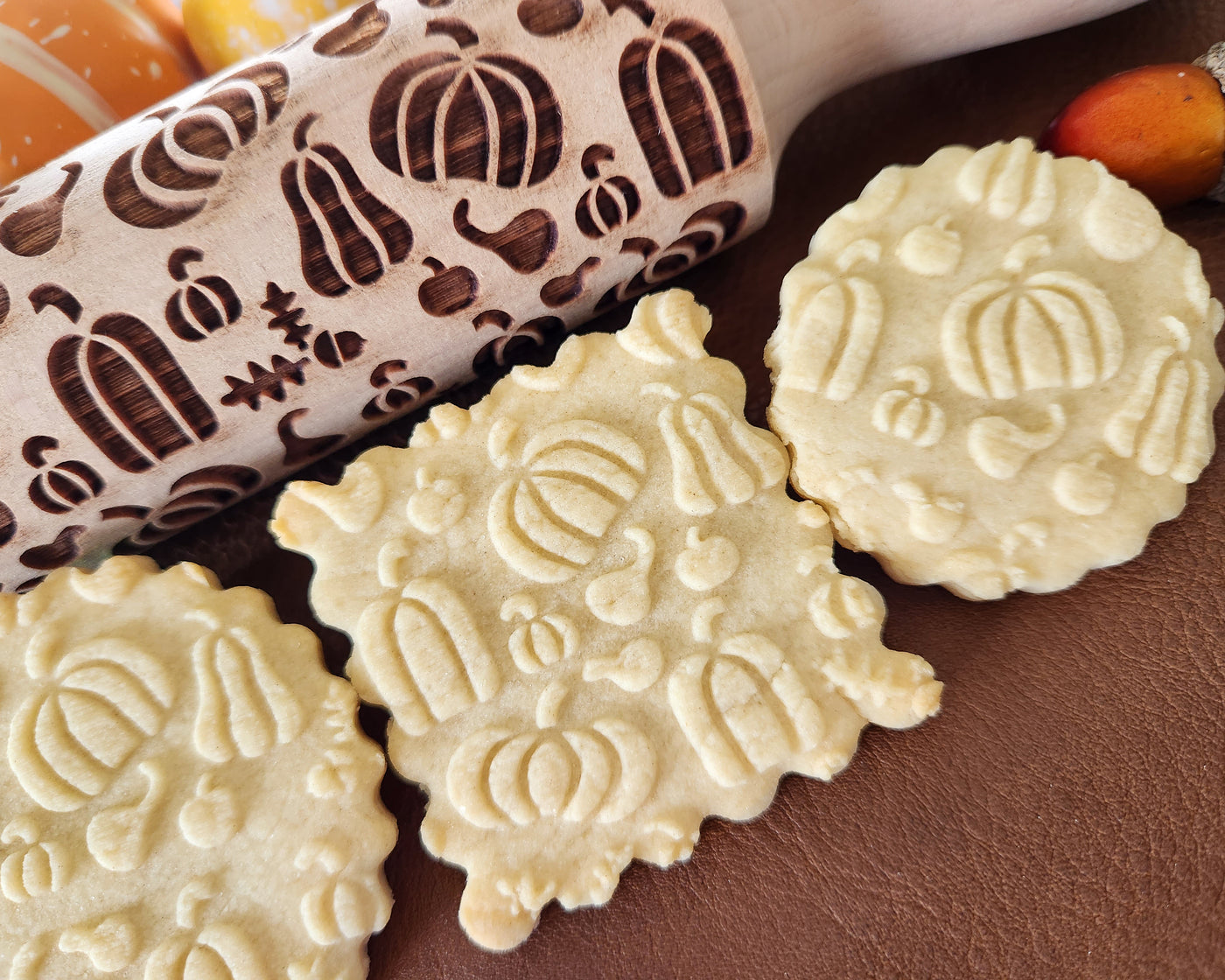 Impress! Cookie Press Disks Pumpkins Embossed Rolling Pin