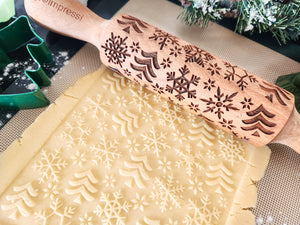 Snowflakes and Pine Trees Embossed Rolling Pin