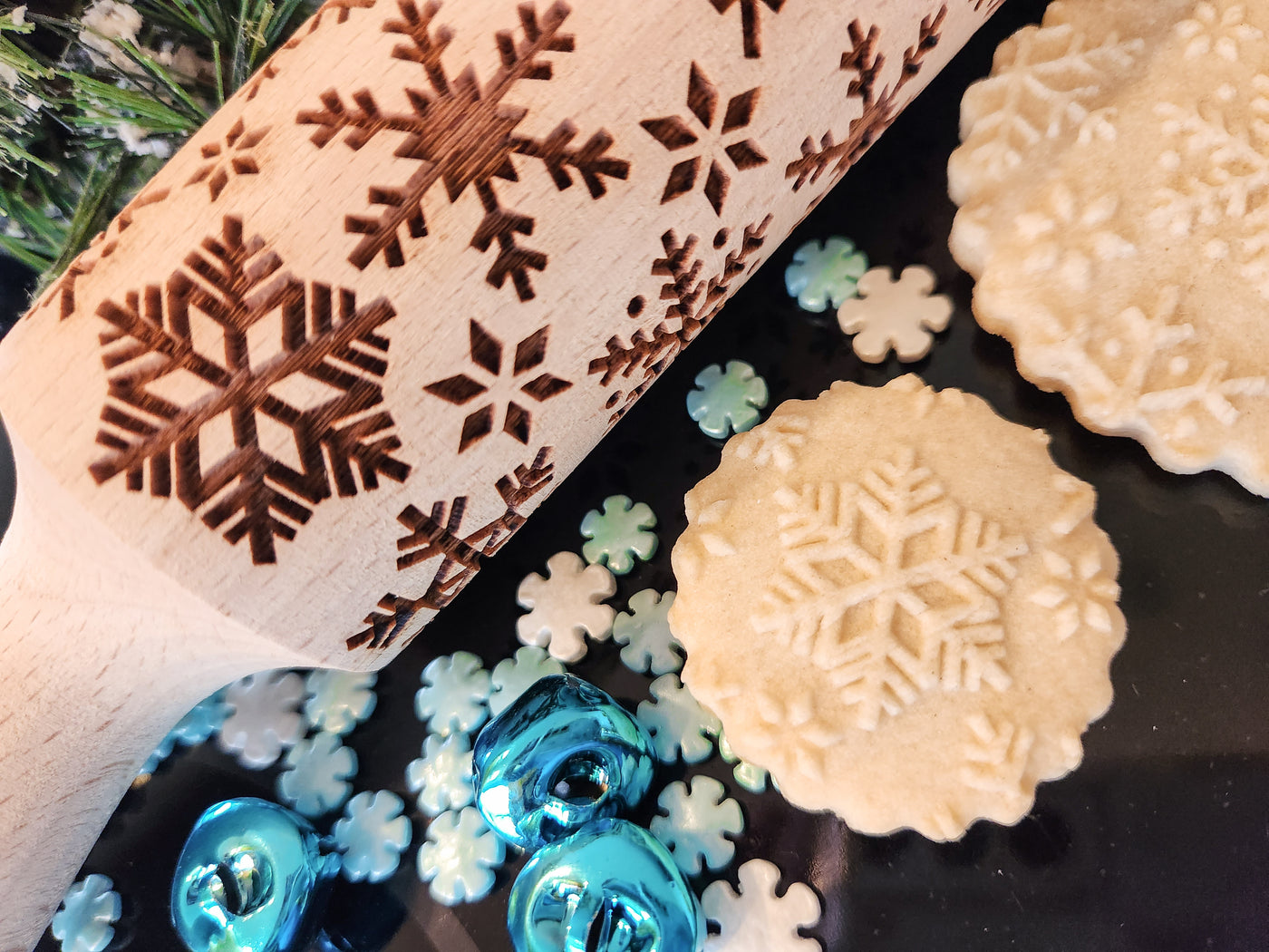 Snowflake Tree Vine Wood Embossed Rolling Pin For Baking - Temu