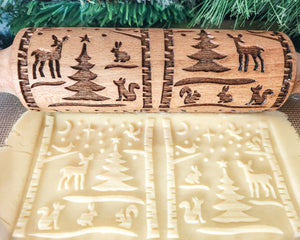 Winter Animals Scene Embossed Rolling Pin